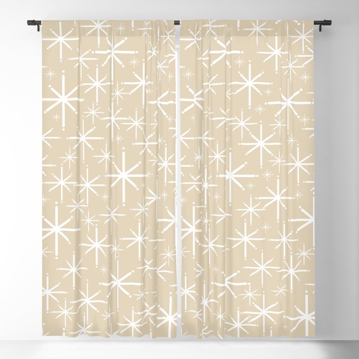 Twinkling Mid Century Modern Starburst Pattern in Light Beige and White Window Curtain Gallery Image 1