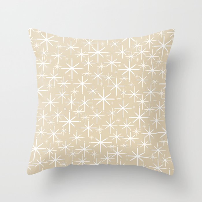 Twinkling Mid Century Modern Starburst Pattern in Light Beige and White Throw Pillow Gallery Image 6