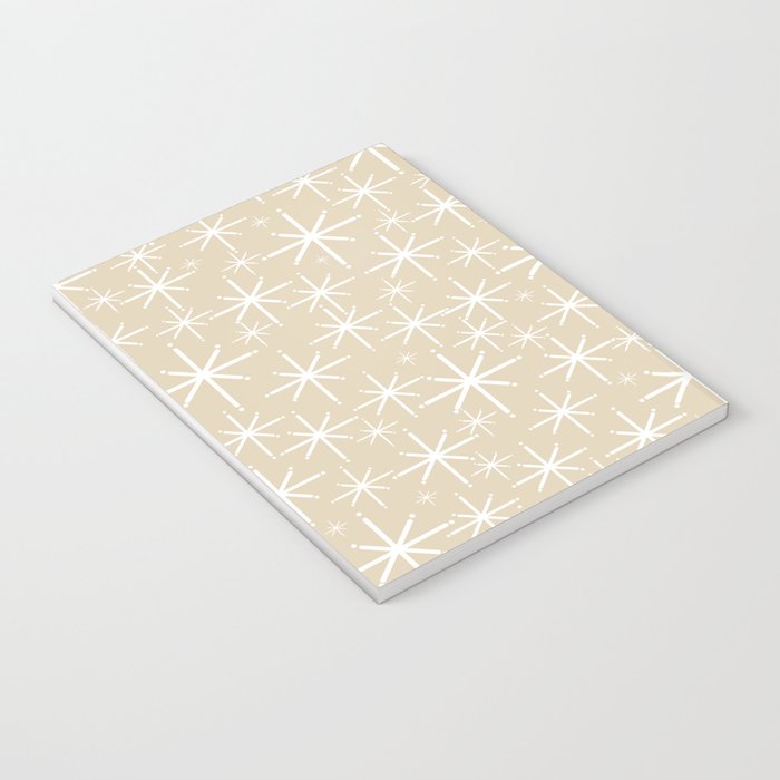 Twinkling Mid Century Modern Starburst Pattern in Light Beige and White Notebook Gallery Image 3