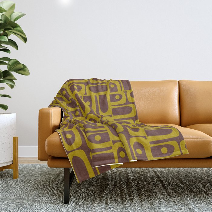 Eclectic Mid Century Modern Piquet Multi Pattern in Dark Brown and Chartreuse Olive Throw Blanket Gallery Image 1