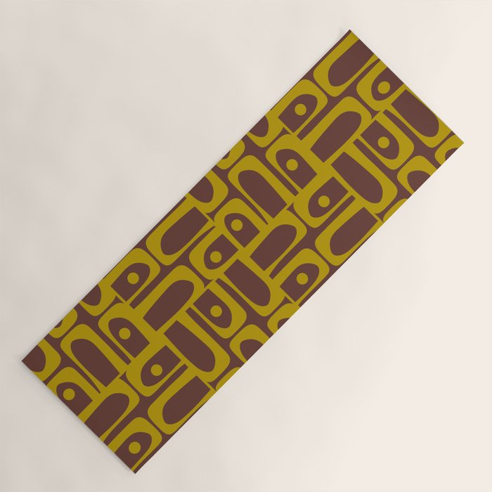 Eclectic Mid Century Modern Piquet Multi Pattern in Dark Brown and Chartreuse Olive Yoga Mat Gallery Image 1