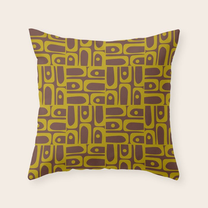 Eclectic Mid Century Modern Piquet Multi Pattern in Dark Brown and Chartreuse Olive Throw Pillow Gallery Image 6