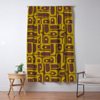 Eclectic Mid Century Modern Piquet Multi Pattern in Dark Brown and Chartreuse Olive Window Curtain Gallery Image 5