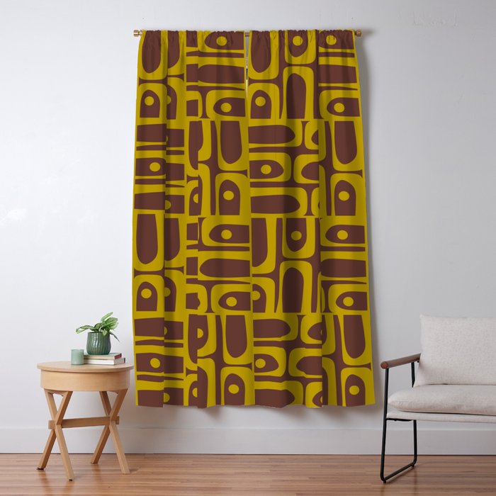 Eclectic Mid Century Modern Piquet Multi Pattern in Dark Brown and Chartreuse Olive Window Curtain Gallery Image 5