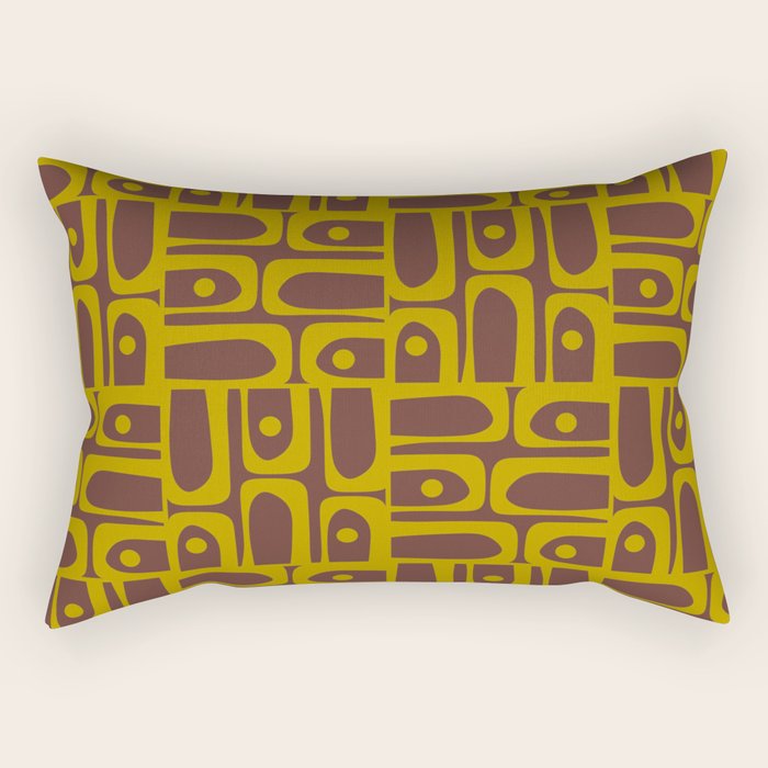 Eclectic Mid Century Modern Piquet Multi Pattern in Dark Brown and Chartreuse Olive Rectangular Pillow Gallery Image 1