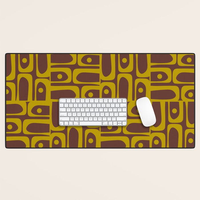 Eclectic Mid Century Modern Piquet Multi Pattern in Dark Brown and Chartreuse Olive Desk Mat Gallery Image 1