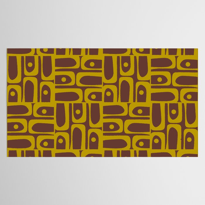 Eclectic Mid Century Modern Piquet Multi Pattern in Dark Brown and Chartreuse Olive Tablecloth Gallery Image 2
