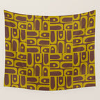 Eclectic Mid Century Modern Piquet Multi Pattern in Dark Brown and Chartreuse Olive Wall Tapestry Gallery Image 4