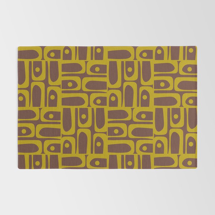 Eclectic Mid Century Modern Piquet Multi Pattern in Dark Brown and Chartreuse Olive Rug Gallery Image 2