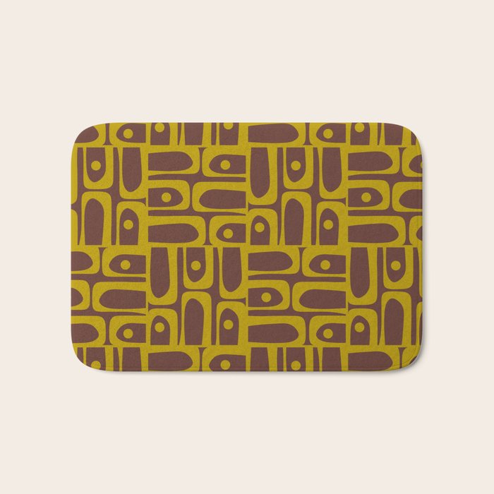 Eclectic Mid Century Modern Piquet Multi Pattern in Dark Brown and Chartreuse Olive Bath Mat Gallery Image 1