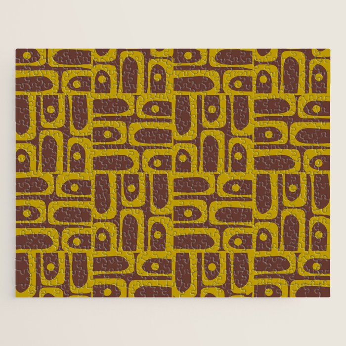 Eclectic Mid Century Modern Piquet Multi Pattern in Dark Brown and Chartreuse Olive Jigsaw Puzzle Gallery Image 1