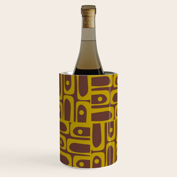 Eclectic Mid Century Modern Piquet Multi Pattern in Dark Brown and Chartreuse Olive Wine Chiller Gallery Image 2