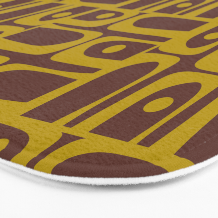 Eclectic Mid Century Modern Piquet Multi Pattern in Dark Brown and Chartreuse Olive Bath Mat Gallery Image 3