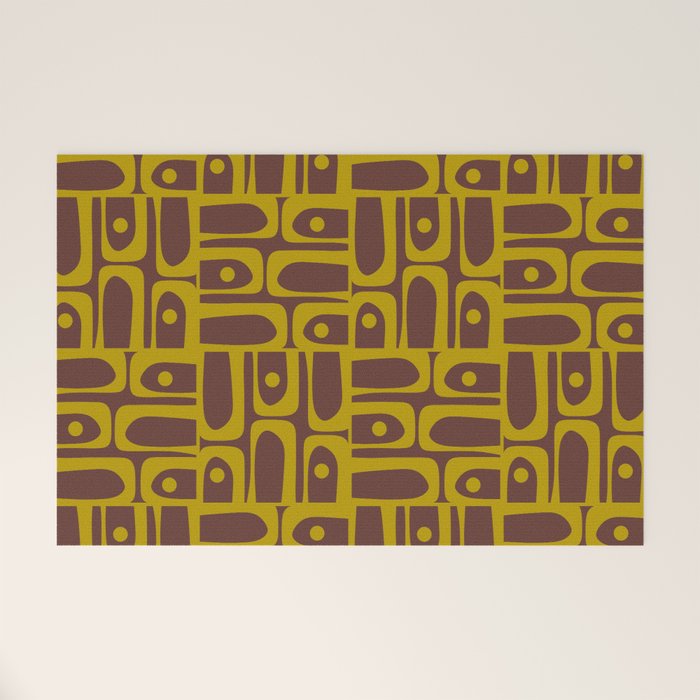 Eclectic Mid Century Modern Piquet Multi Pattern in Dark Brown and Chartreuse Olive Welcome Mat Gallery Image 1
