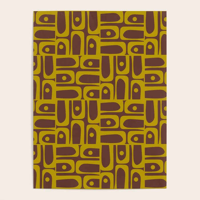 Eclectic Mid Century Modern Piquet Multi Pattern in Dark Brown and Chartreuse Olive Poster Gallery Image 4
