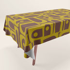 Eclectic Mid Century Modern Piquet Multi Pattern in Dark Brown and Chartreuse Olive Tablecloth Gallery Image 1