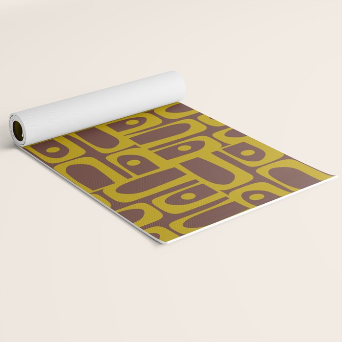 Eclectic Mid Century Modern Piquet Multi Pattern in Dark Brown and Chartreuse Olive Yoga Mat Gallery Image 2