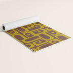 Eclectic Mid Century Modern Piquet Multi Pattern in Dark Brown and Chartreuse Olive Yoga Mat Gallery Image 2