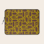 Eclectic Mid Century Modern Piquet Multi Pattern in Dark Brown and Chartreuse Olive Laptop Sleeve Gallery Image 1