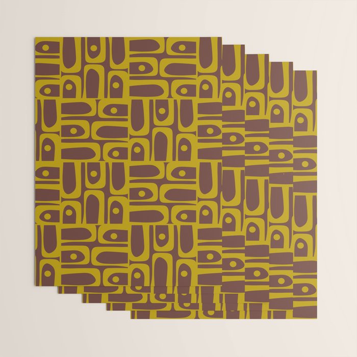 Eclectic Mid Century Modern Piquet Multi Pattern in Dark Brown and Chartreuse Olive Wrapping Paper Gallery Image 3