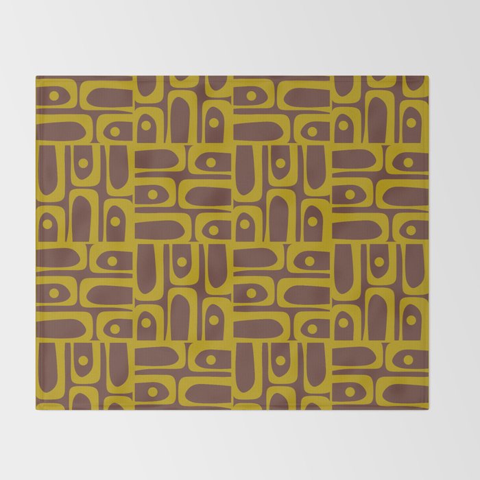 Eclectic Mid Century Modern Piquet Multi Pattern in Dark Brown and Chartreuse Olive Throw Blanket Gallery Image 2