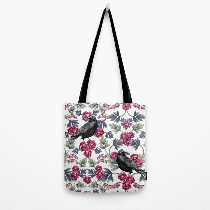Crows, Bleeding Hearts & Roses Floral/Botanical Pattern Tote Bag Gallery Image 2
