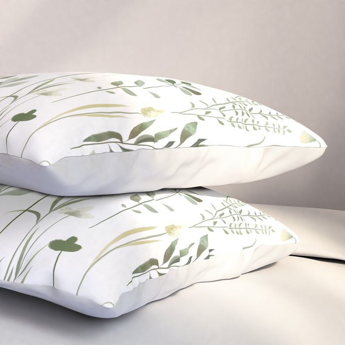 Watercolor Botanical Greenery Pattern Pillow Sham Gallery Image 3
