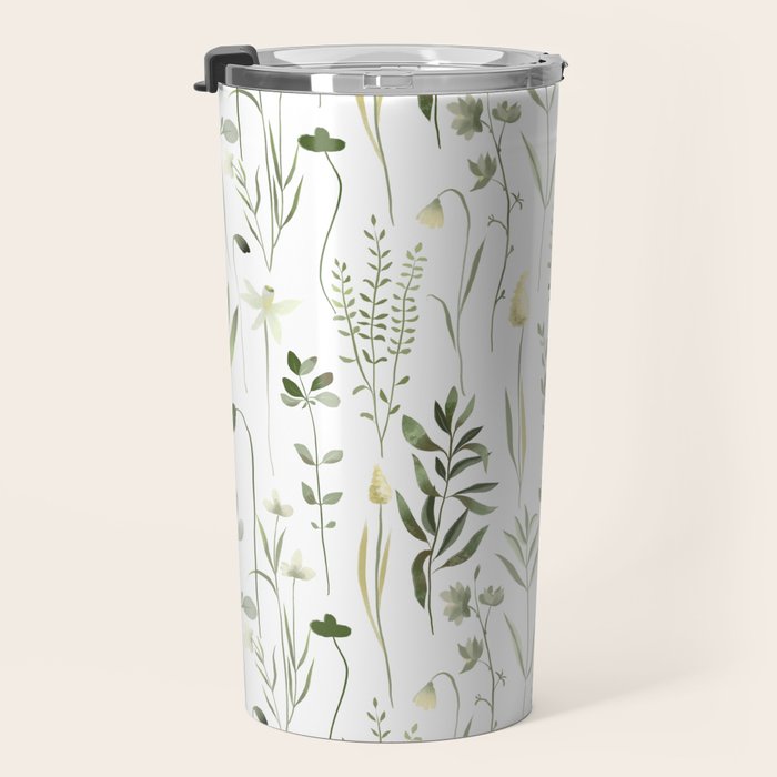Watercolor Botanical Greenery Pattern Travel Mug Gallery Image 3