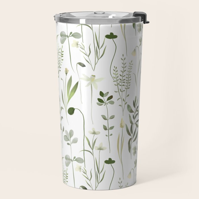 Watercolor Botanical Greenery Pattern Travel Mug Gallery Image 2