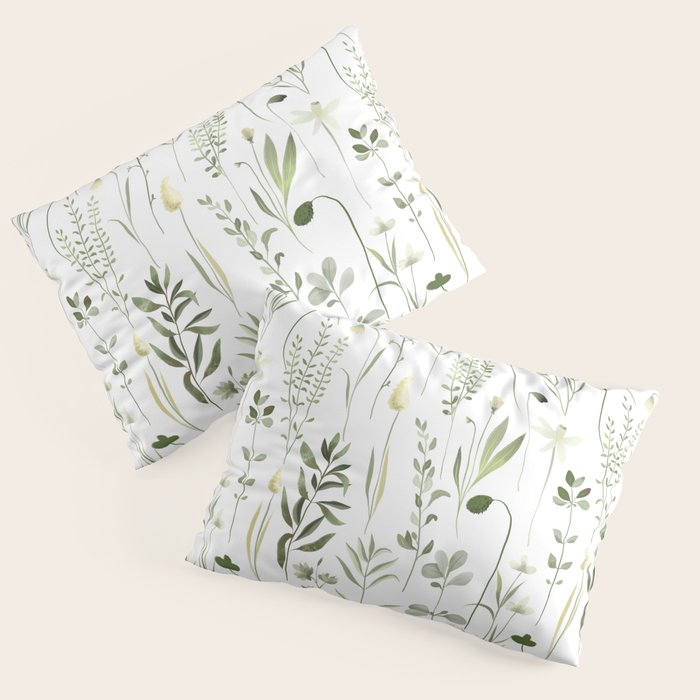 Watercolor Botanical Greenery Pattern Pillow Sham Gallery Image 1