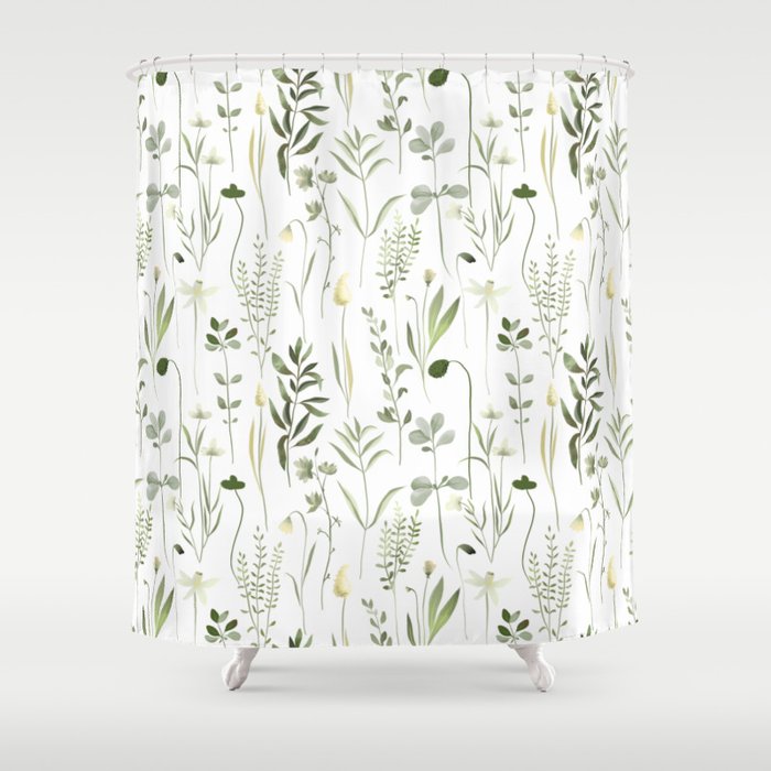 Watercolor Botanical Greenery Pattern Shower Curtain Gallery Image 1