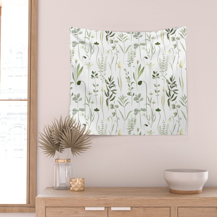 Watercolor Botanical Greenery Pattern Wall Tapestry Gallery Image 2