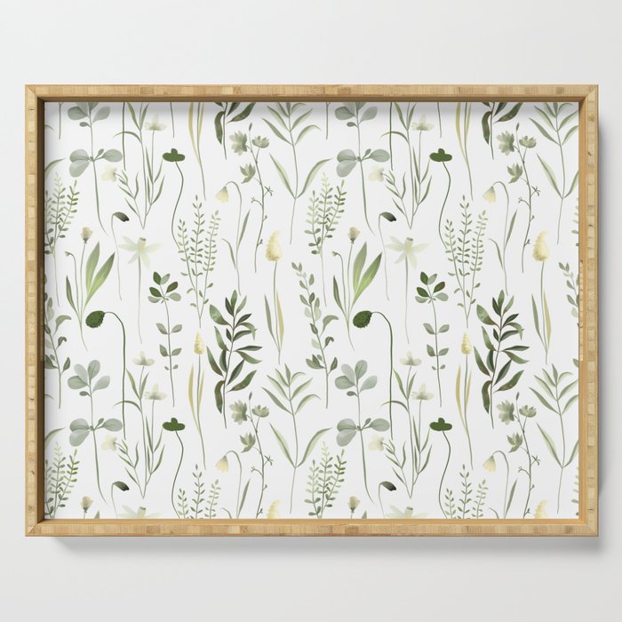 Watercolor Botanical Greenery Pattern Serving Tray Gallery Image 1
