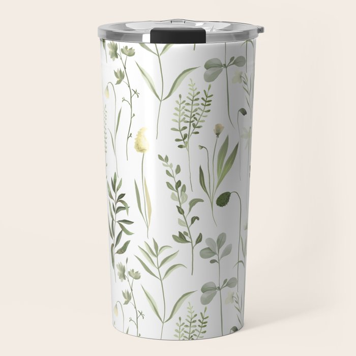 Watercolor Botanical Greenery Pattern Travel Mug Gallery Image 1