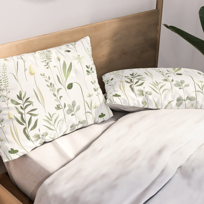 Watercolor Botanical Greenery Pattern Pillow Sham Gallery Image 2