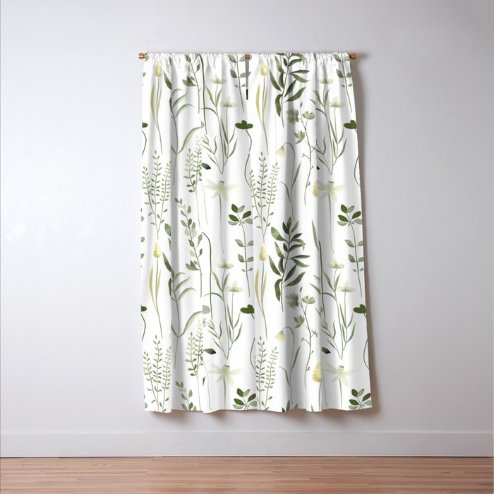 Watercolor Botanical Greenery Pattern Window Curtain Gallery Image 3