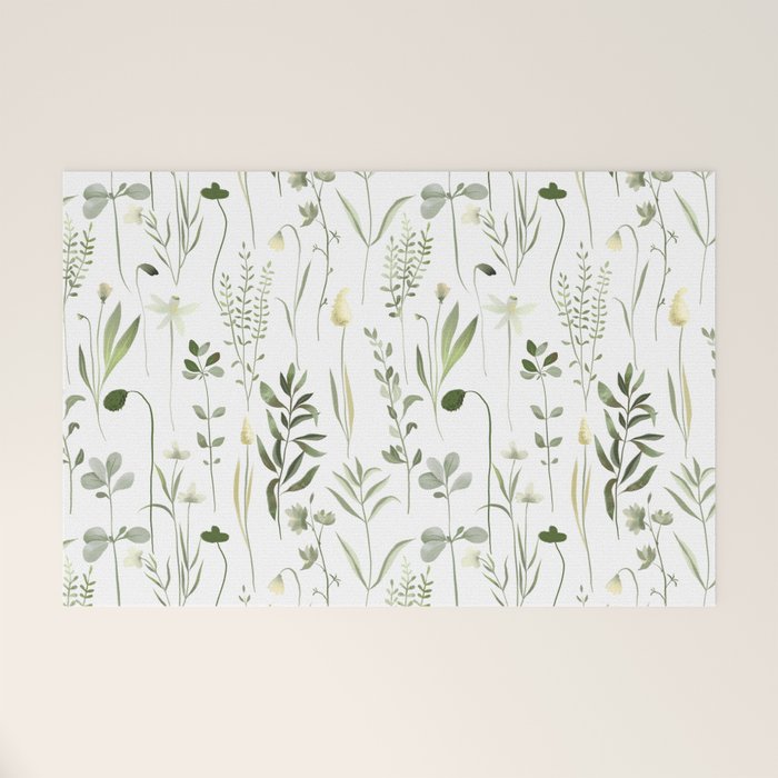Watercolor Botanical Greenery Pattern Welcome Mat Gallery Image 1