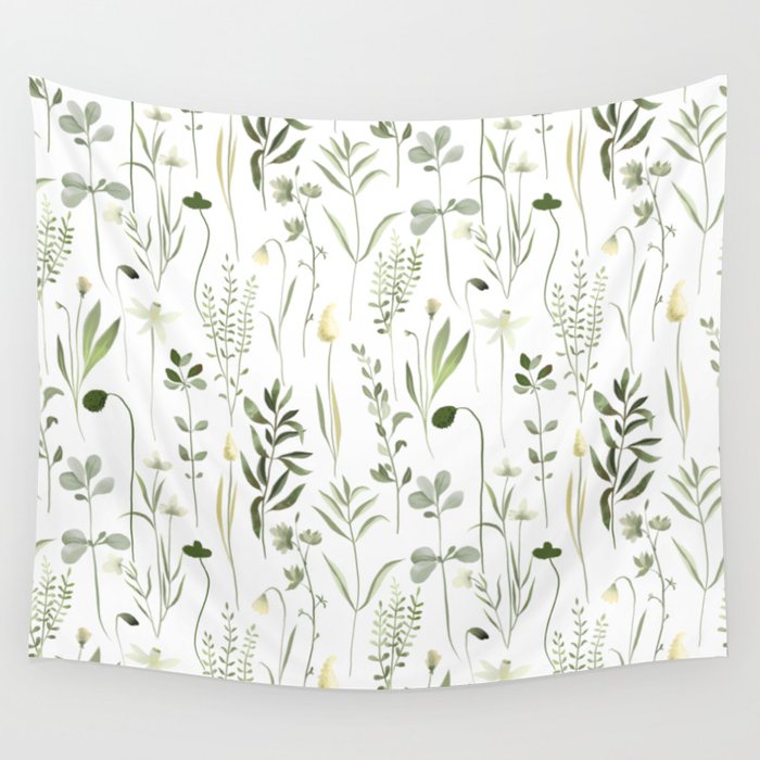 Watercolor Botanical Greenery Pattern Wall Tapestry Gallery Image 4