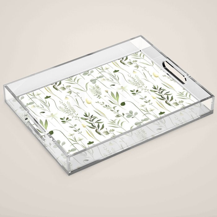 Watercolor Botanical Greenery Pattern Acrylic Tray Gallery Image 1