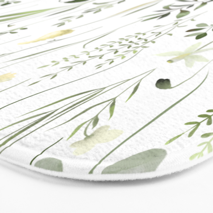 Watercolor Botanical Greenery Pattern Bath Mat Gallery Image 3