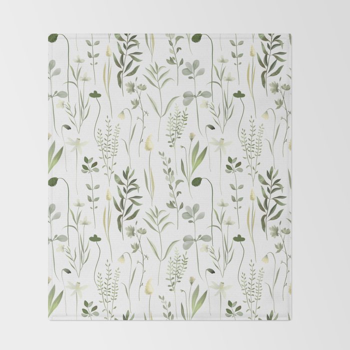 Watercolor Botanical Greenery Pattern Throw Blanket Gallery Image 2