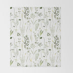 Watercolor Botanical Greenery Pattern Throw Blanket Gallery Image 2
