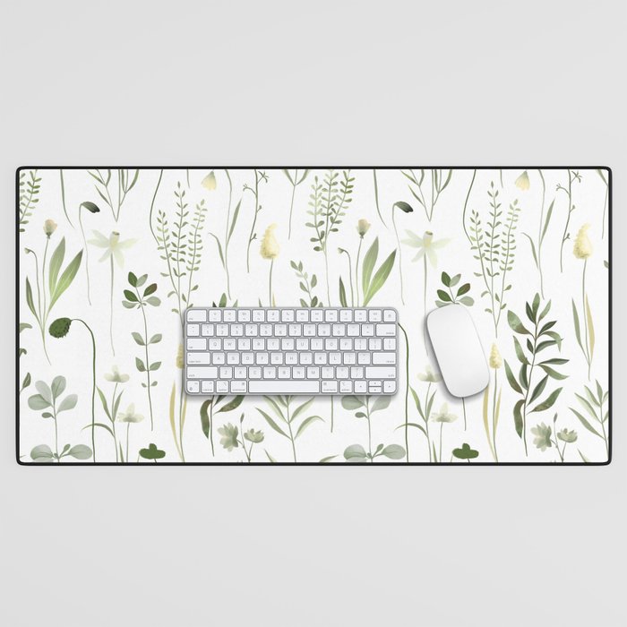 Watercolor Botanical Greenery Pattern Desk Mat Gallery Image 1