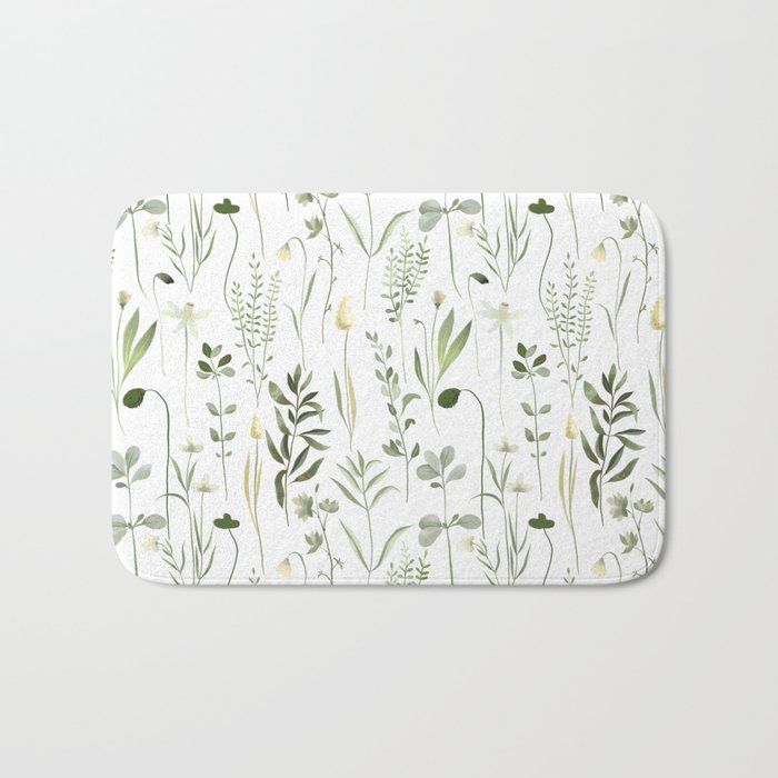 Watercolor Botanical Greenery Pattern Bath Mat Gallery Image 1