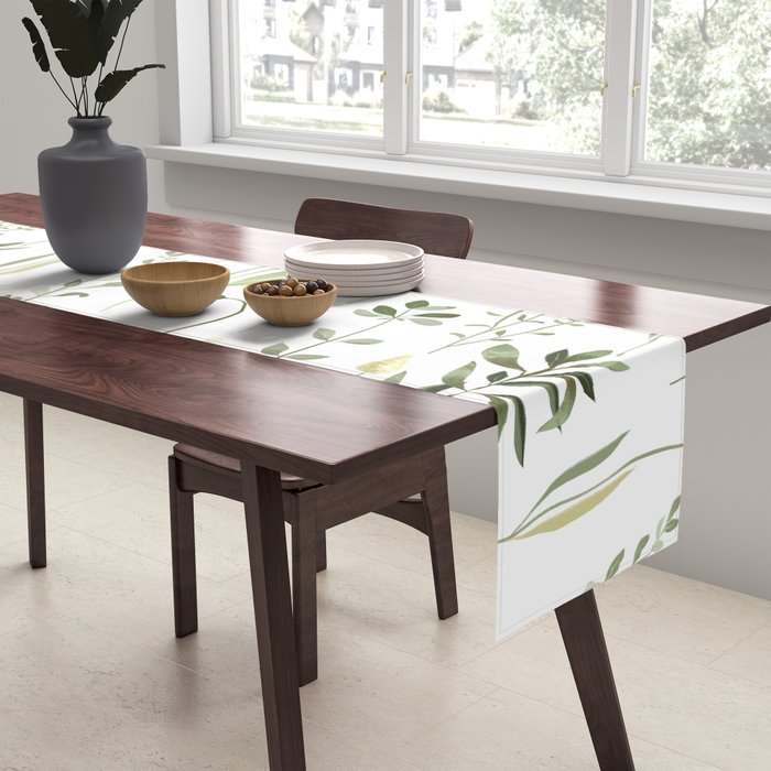 Watercolor Botanical Greenery Pattern Table Runner Gallery Image 2