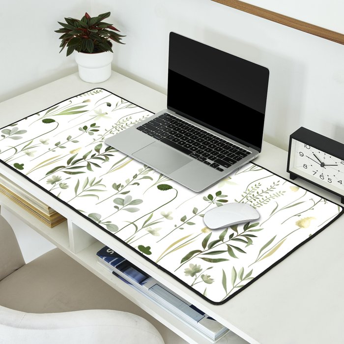 Watercolor Botanical Greenery Pattern Desk Mat Gallery Image 2