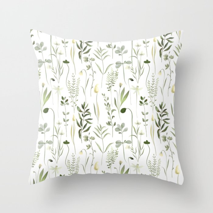 Watercolor Botanical Greenery Pattern Throw Pillow Gallery Image 6