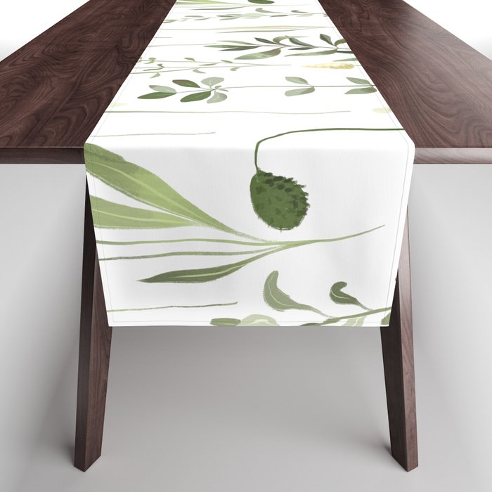 Watercolor Botanical Greenery Pattern Table Runner Gallery Image 1