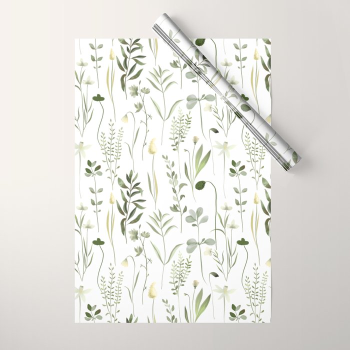 Watercolor Botanical Greenery Pattern Wrapping Paper Gallery Image 1