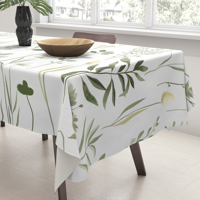 Watercolor Botanical Greenery Pattern Tablecloth Gallery Image 3